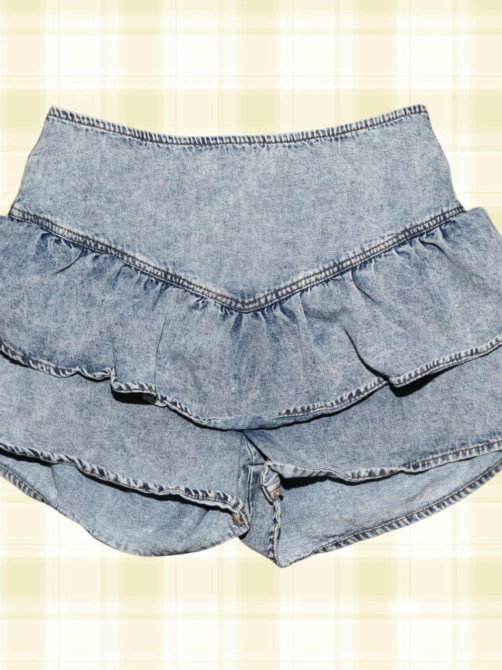 Denim Ruffle High-Waist Women's Shorts - Acid Wash
